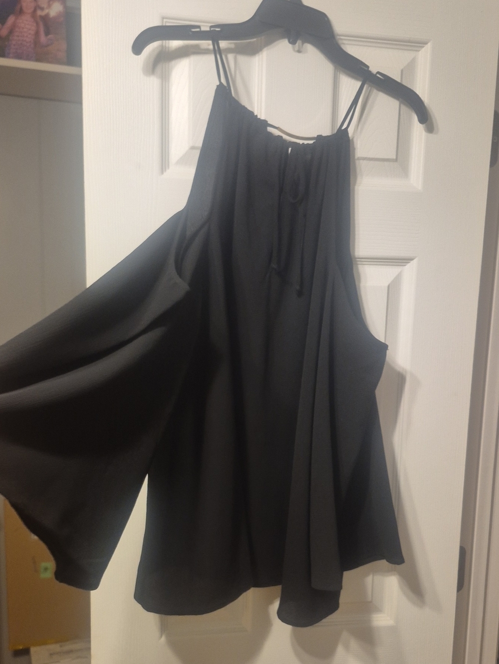 Women’s Black Halter Cold-Shoulder Blouse